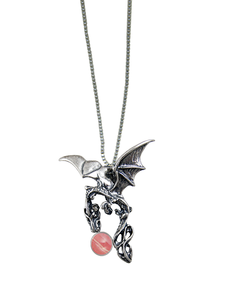 Sterling Silver Dark Sky Dragon Pendant With Rhodocrosite